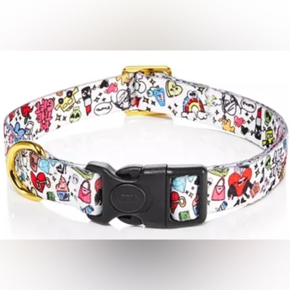 Bloomies White Fabric Printed Dog Collar‎ Large New